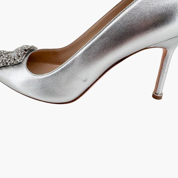Manolo Blahnik Hangisi Pumps Heels Silver Size 39 US 9 Women Crystal Buckle - Picture 10 of 15